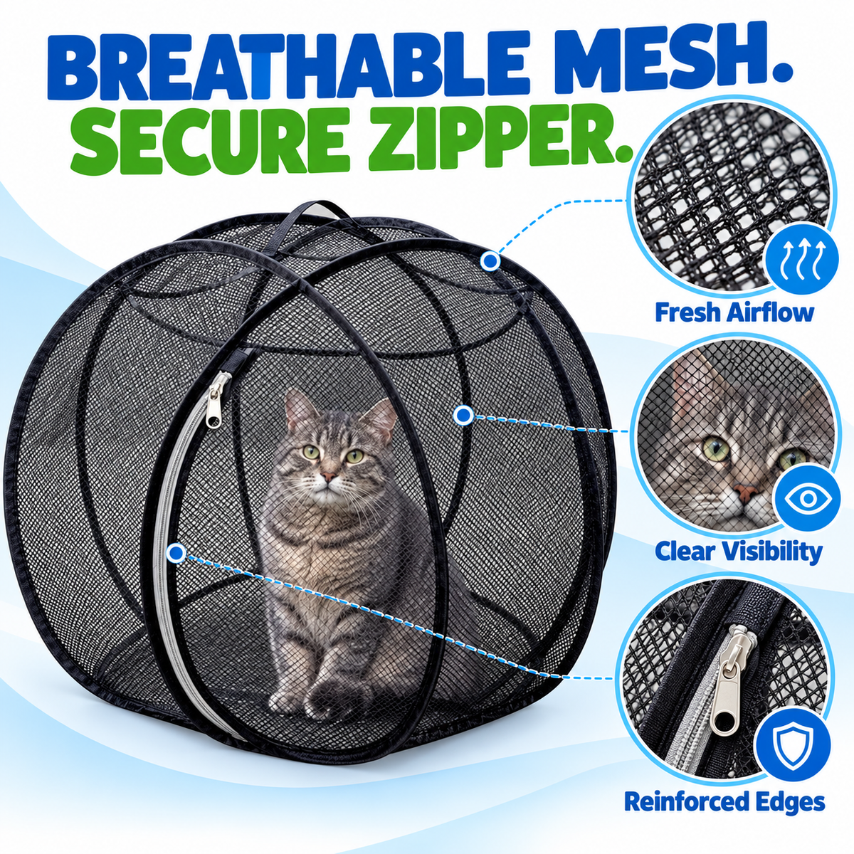 🐱 Pop-Up Cat Playpen – 32" Breathable Mesh Indoor & Outdoor Pet Enclosure
