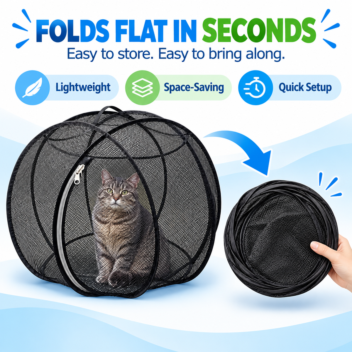 🐱 Pop-Up Cat Playpen – 32" Breathable Mesh Indoor & Outdoor Pet Enclosure