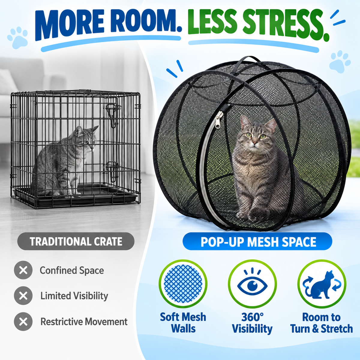 🐱 Pop-Up Cat Playpen – 32" Breathable Mesh Indoor & Outdoor Pet Enclosure