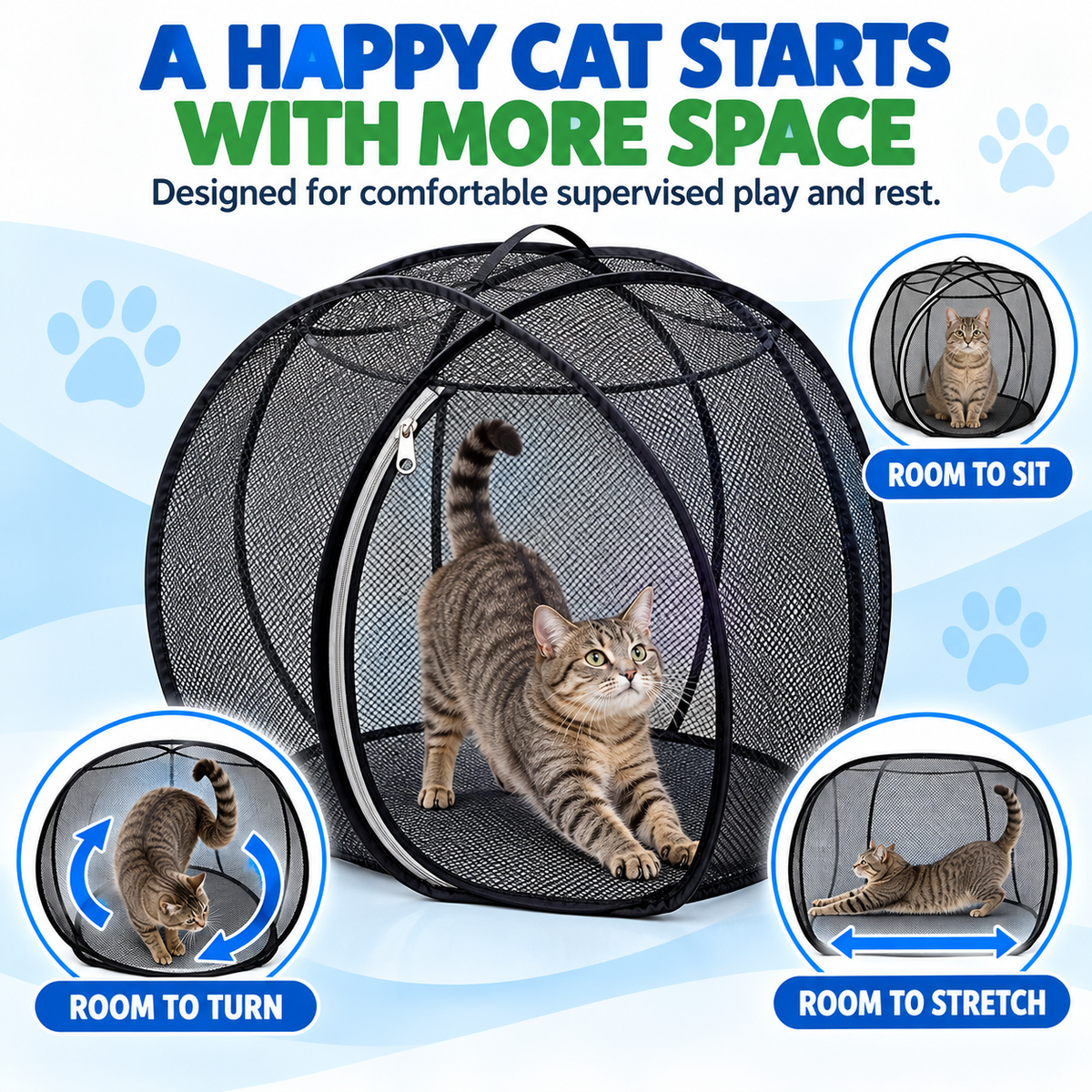 🐱 Pop-Up Cat Playpen – 32" Breathable Mesh Indoor & Outdoor Pet Enclosure