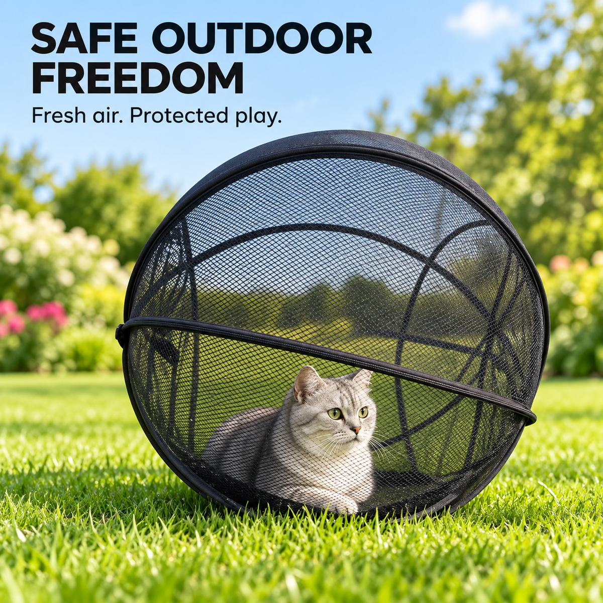 🐱 Pop-Up Cat Playpen – 32" Breathable Mesh Indoor & Outdoor Pet Enclosure