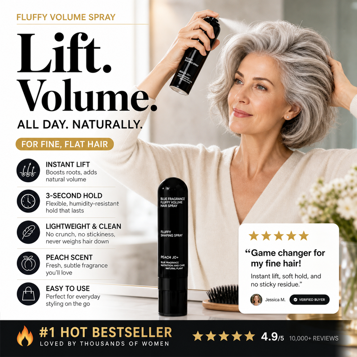💁 50% OFF LIMITED TIME — Fluffy Hair Volumizing Spray with Long-Lasting Hold & Fresh Peach Scent